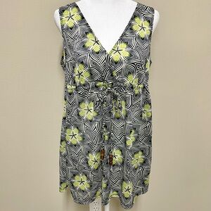 Psychedelic Flowers Semi-Sheer Surplice Neck Sleeveless Overlay